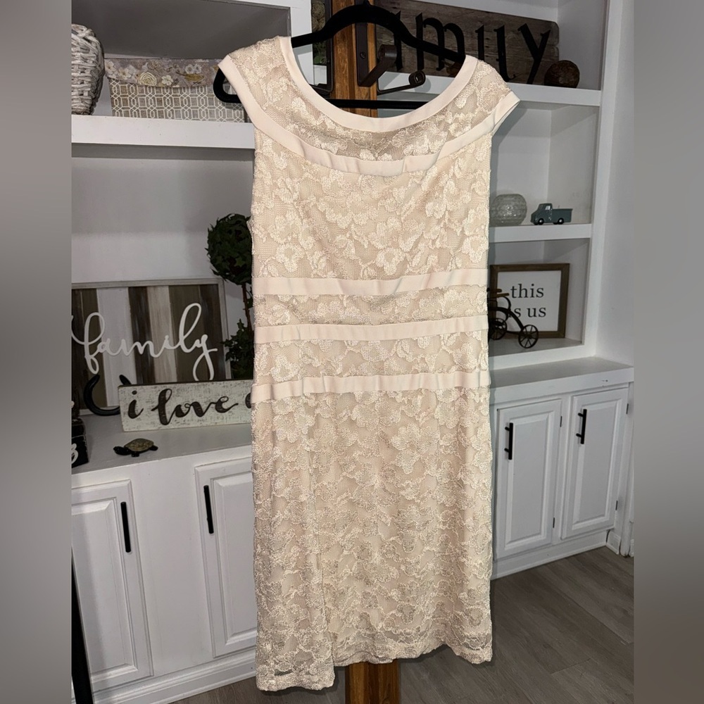 Connected Apparel Cream Lace Midi Dress